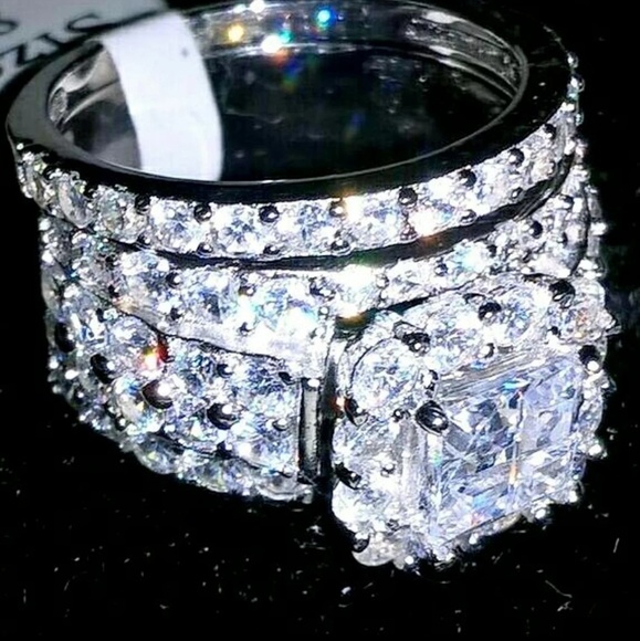 Sterling Silver Halo CZ Bling Bridal Ring Sz 5-12 - Picture 3 of 4